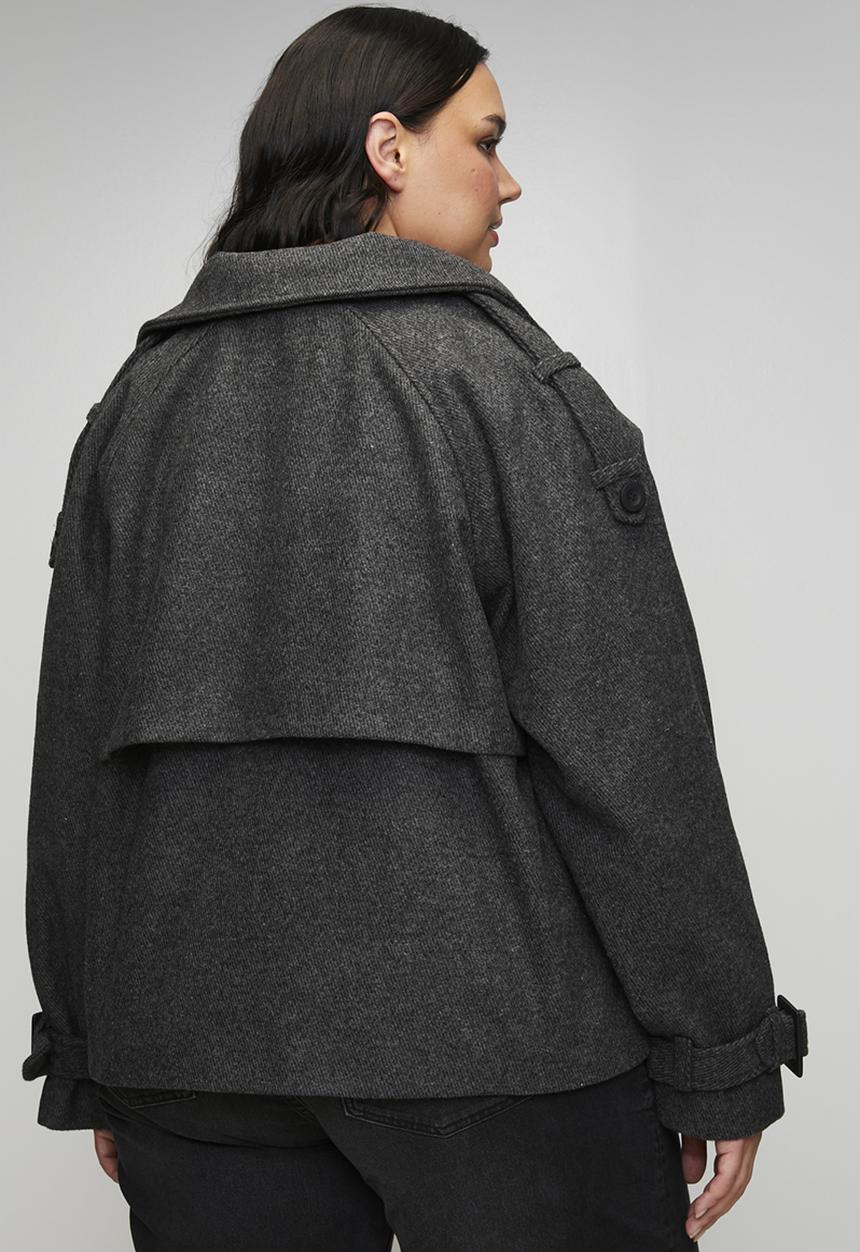 Trendyol - Regular Plus Size Coat - Dark Grey