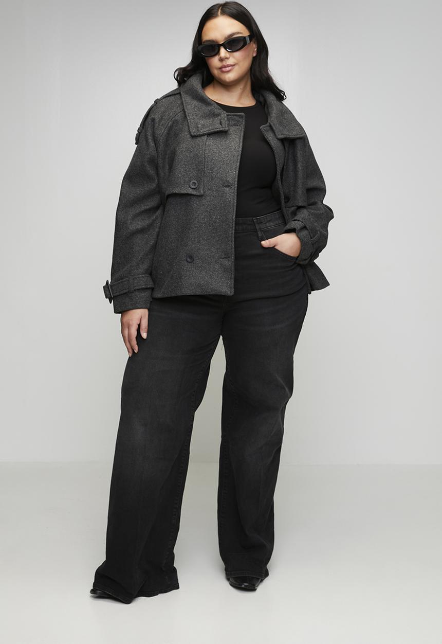 Trendyol - Regular Plus Size Coat - Dark Grey