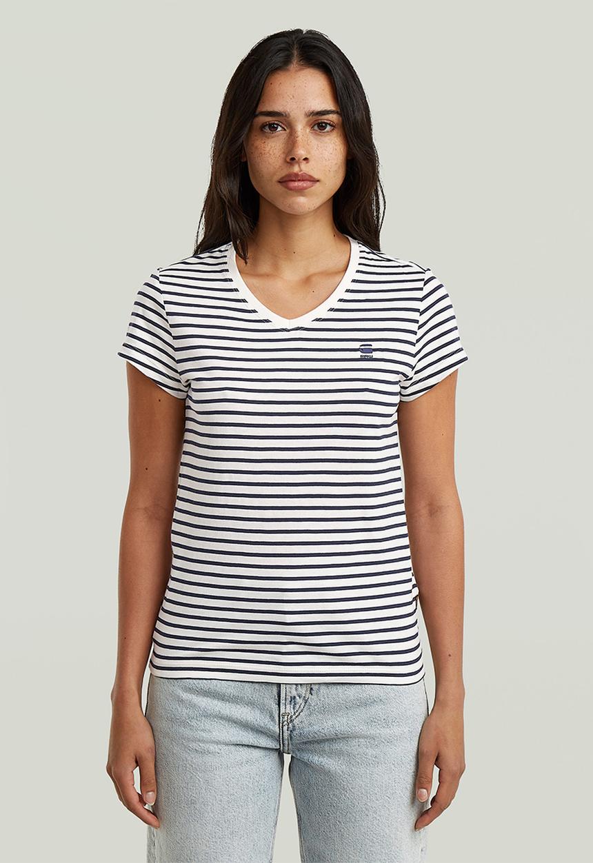 G-STAR - Stripe eyben slim v-neck t 2.0 wmn - salute/milk stripe
