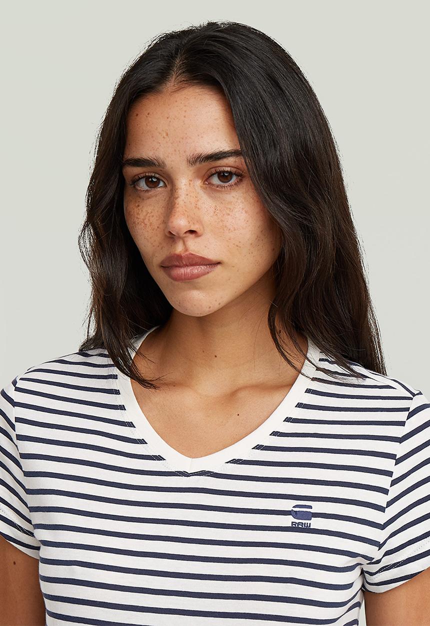 G-STAR - Stripe eyben slim v-neck t 2.0 wmn - salute/milk stripe