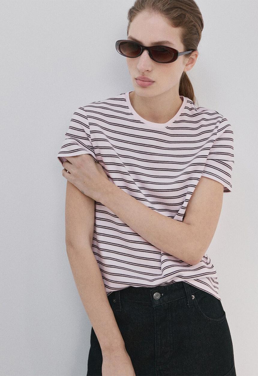 MANGO - T-shirt riti - light pastel pink