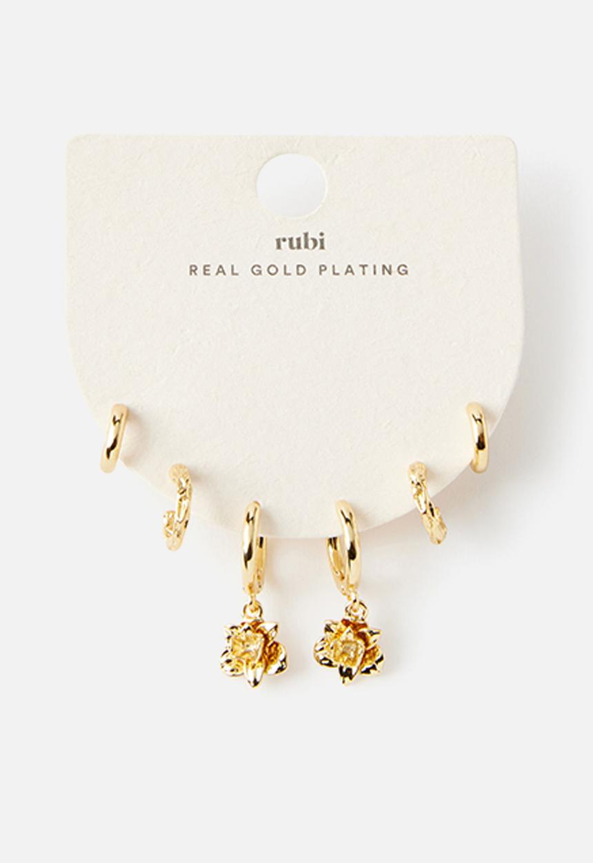 Rubi - 3pk mid earring - gold trinket orchid hoop
