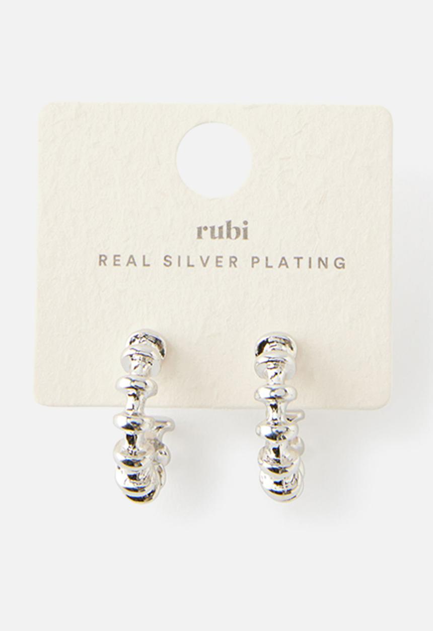 Rubi - Mid  bubble groove hoop earring - silver