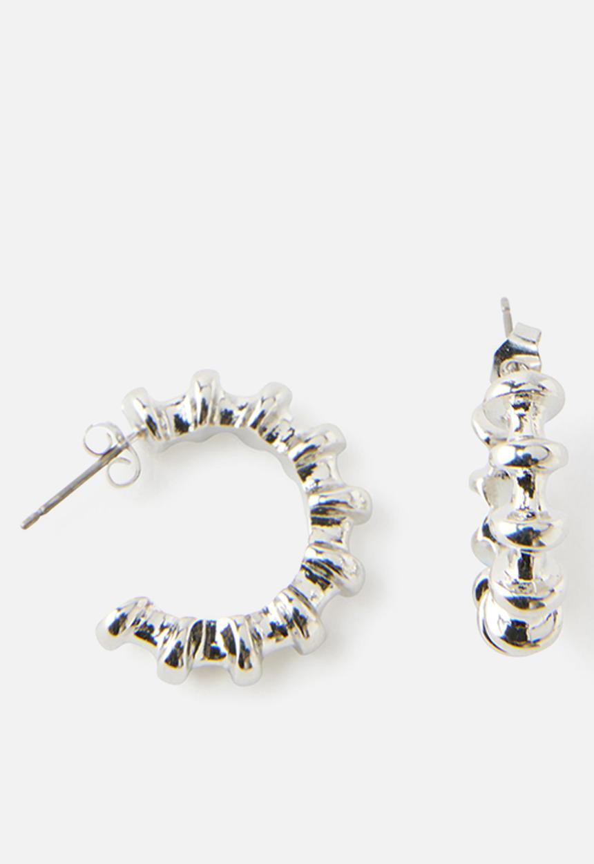 Rubi - Mid  bubble groove hoop earring - silver