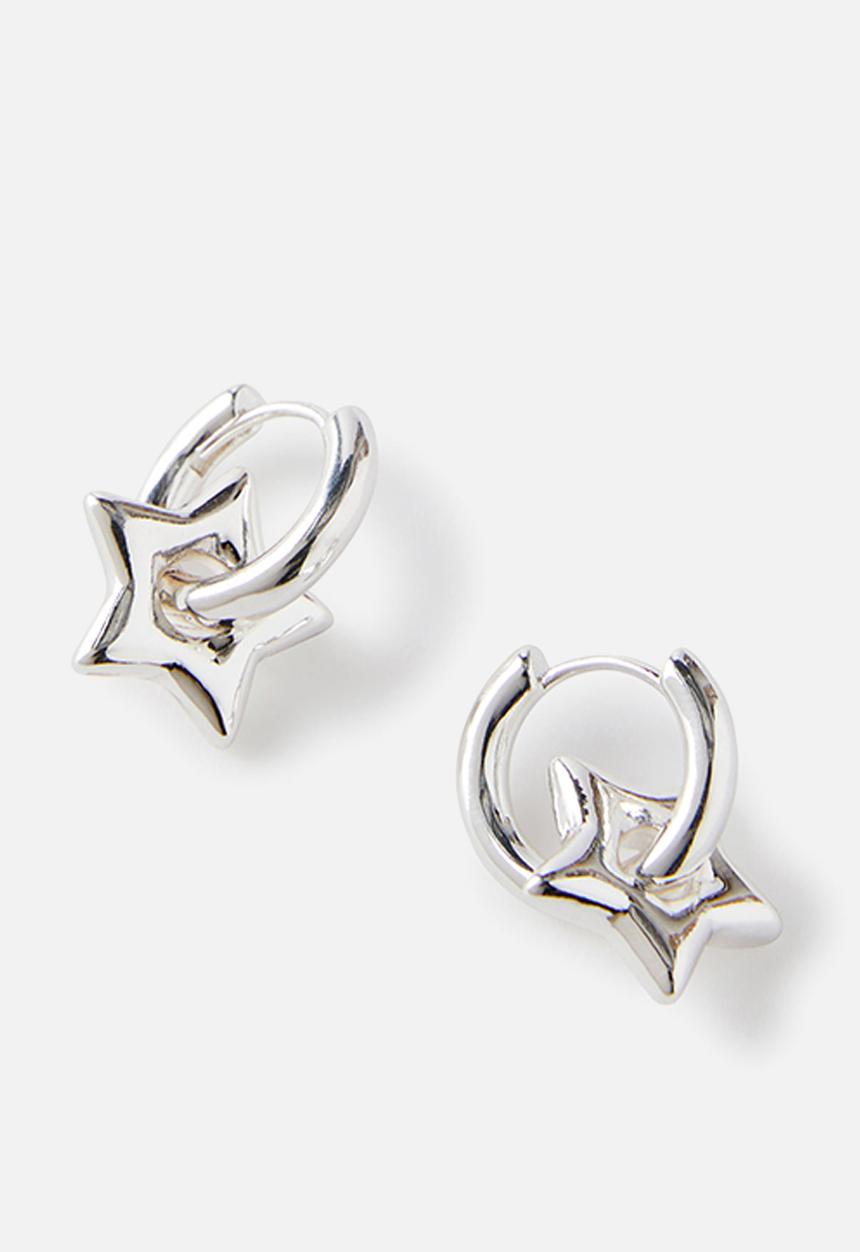 Rubi - Huggie chubby star hoop earring - silver plated