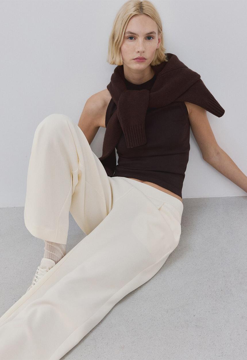 MANGO - Trousers pique  -  light beige