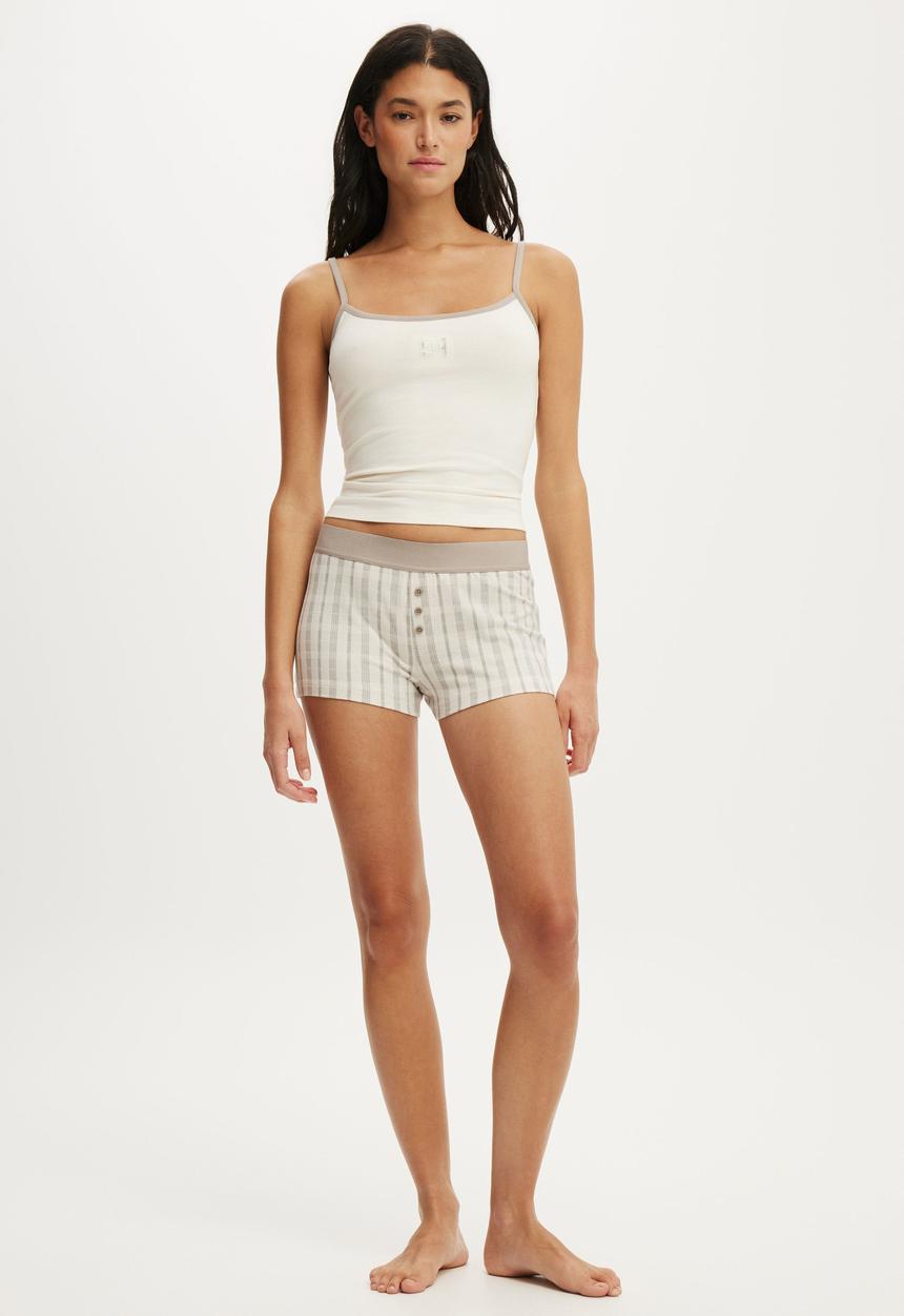 Cotton On - Dreamy soft boyshort - oatmilk/neutral heather check