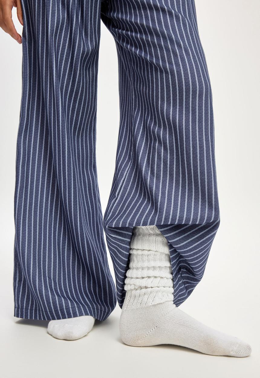 Cotton On - Cosy soft flannel wide leg pant - gerry stripe steely blue