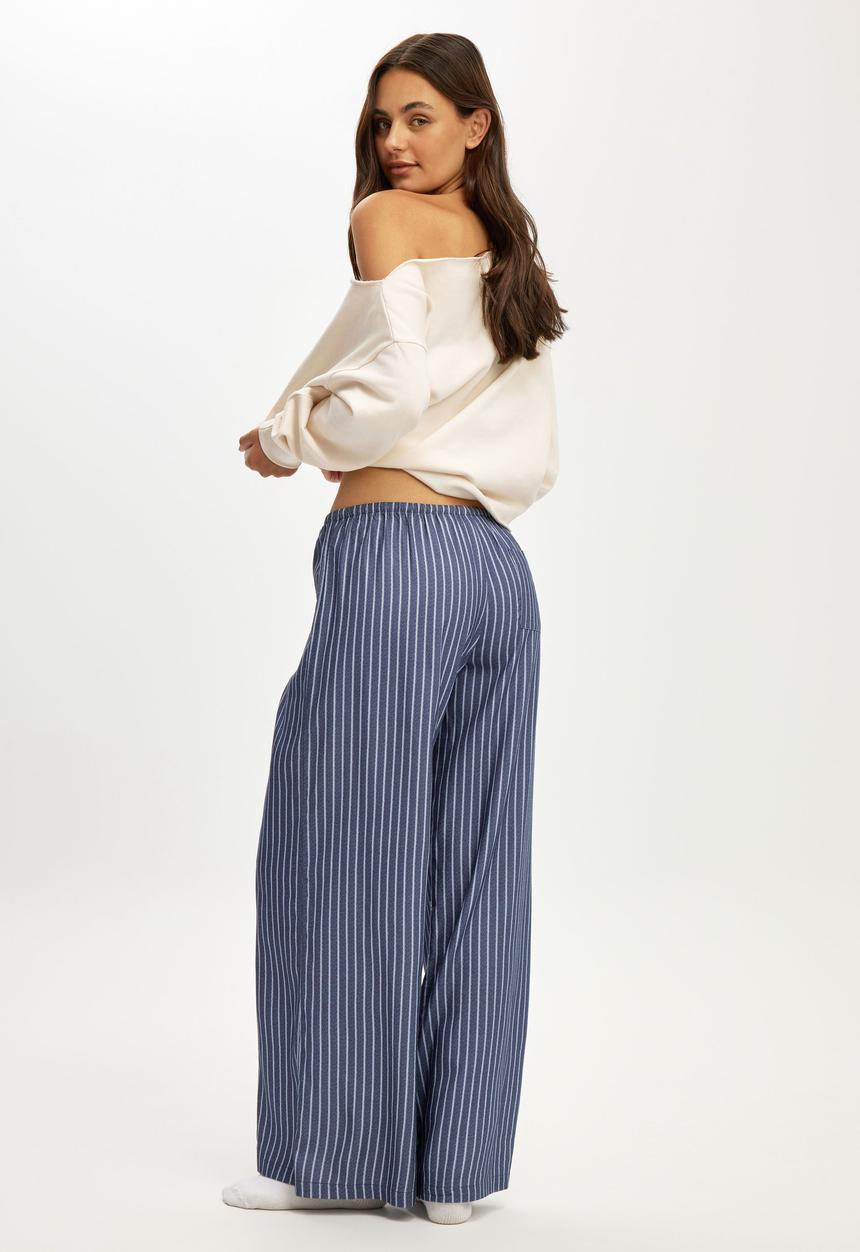 Cotton On - Cosy soft flannel wide leg pant - gerry stripe steely blue