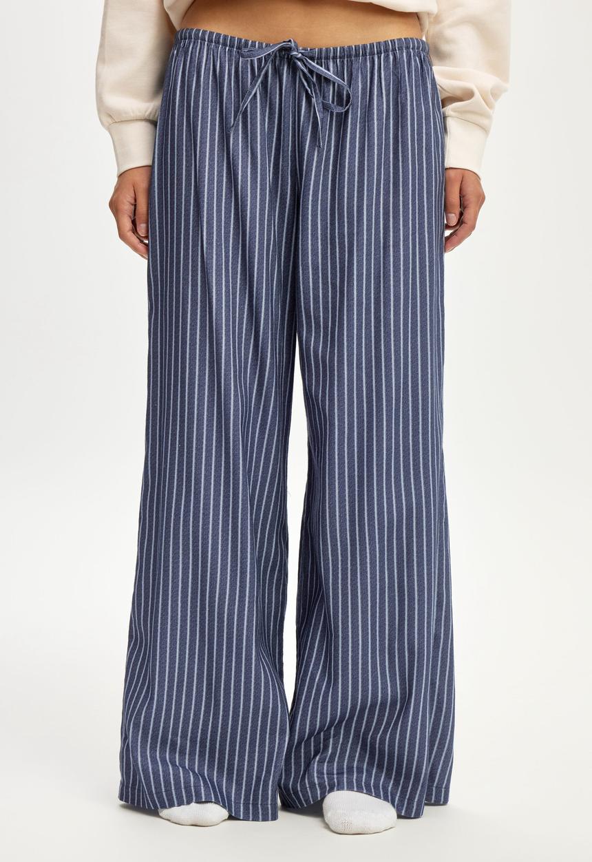 Cotton On - Cosy soft flannel wide leg pant - gerry stripe steely blue