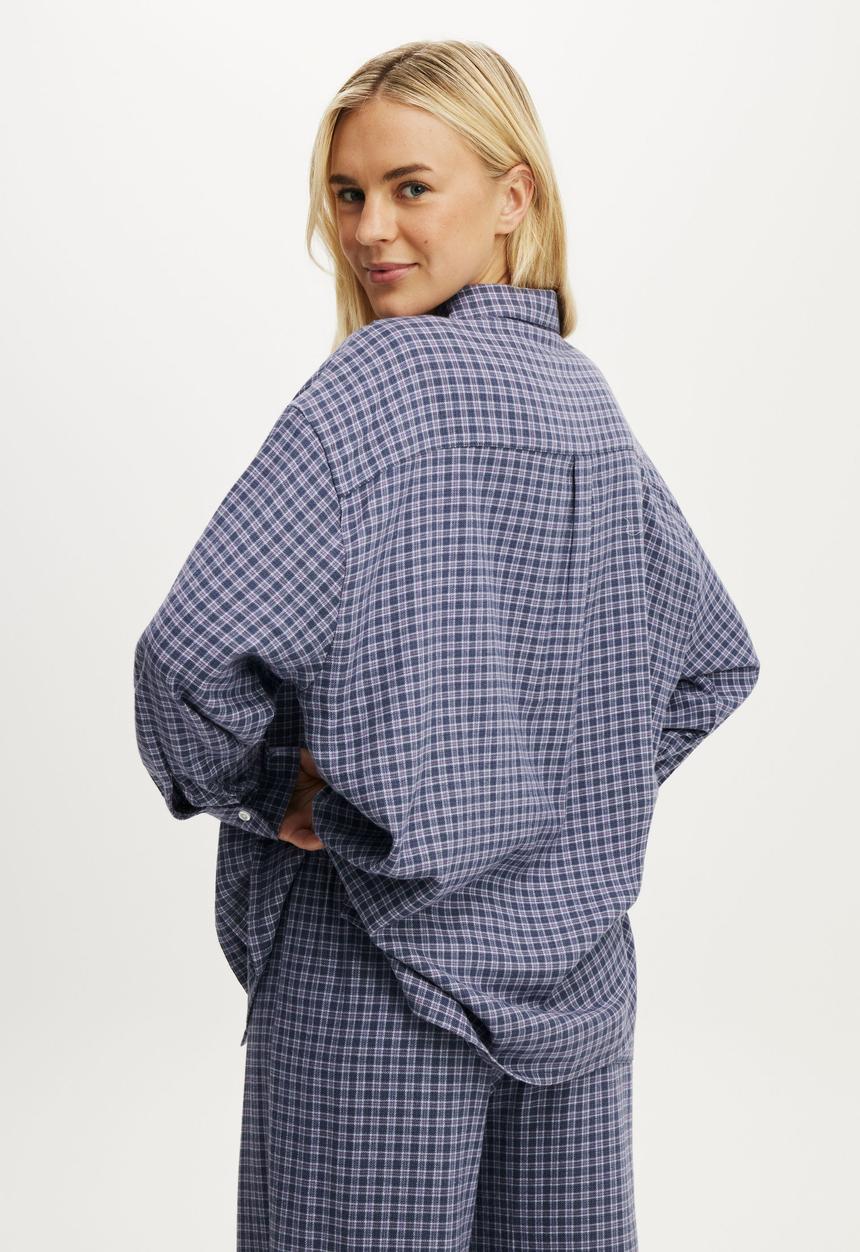 Cotton On - Cosy soft flannel oversized shirt - lucy check steely blue
