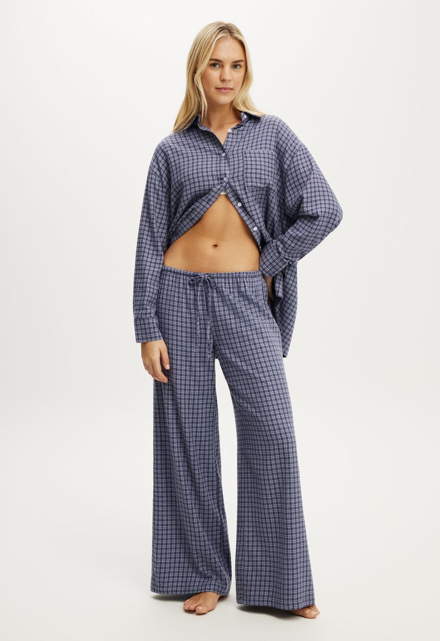 Cotton On - Cosy soft flannel oversized shirt - lucy check steely blue