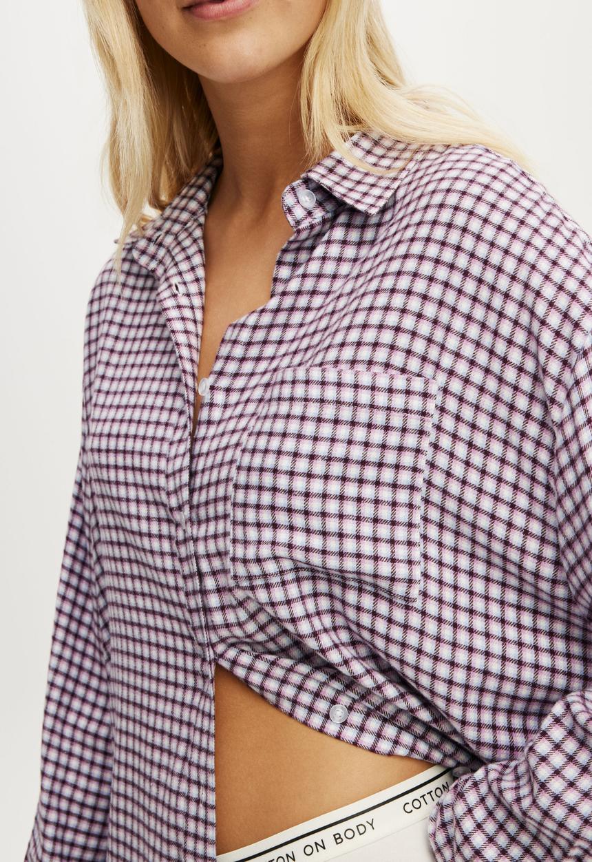 Cotton On - Cosy soft flannel oversized shirt - miccy check violet blue