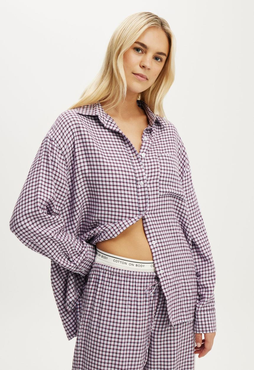 Cotton On - Cosy soft flannel oversized shirt - miccy check violet blue