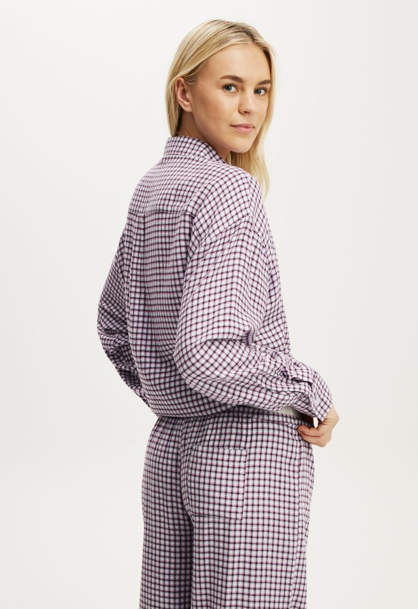 Cotton On - Cosy soft flannel oversized shirt - miccy check violet blue