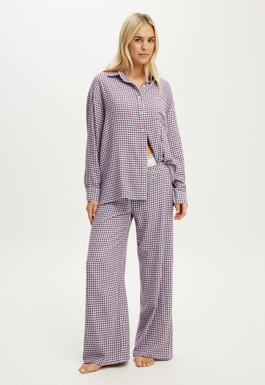 Cotton On - Cosy soft flannel oversized shirt - miccy check violet blue