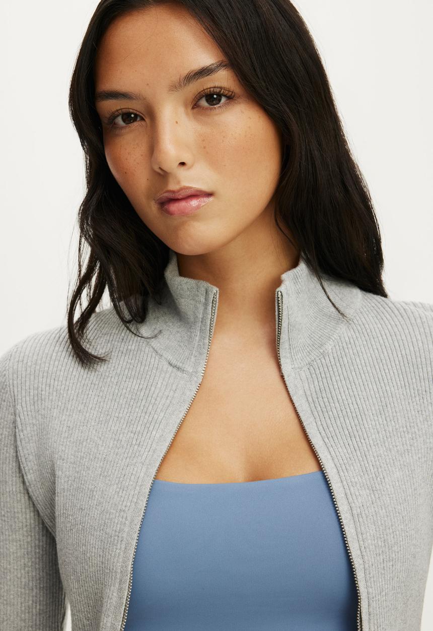 Cotton On - Contour Knit Zip Through - Light Grey Marle