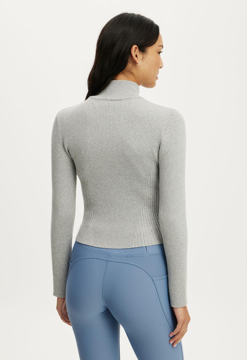 Cotton On - Contour Knit Zip Through - Light Grey Marle