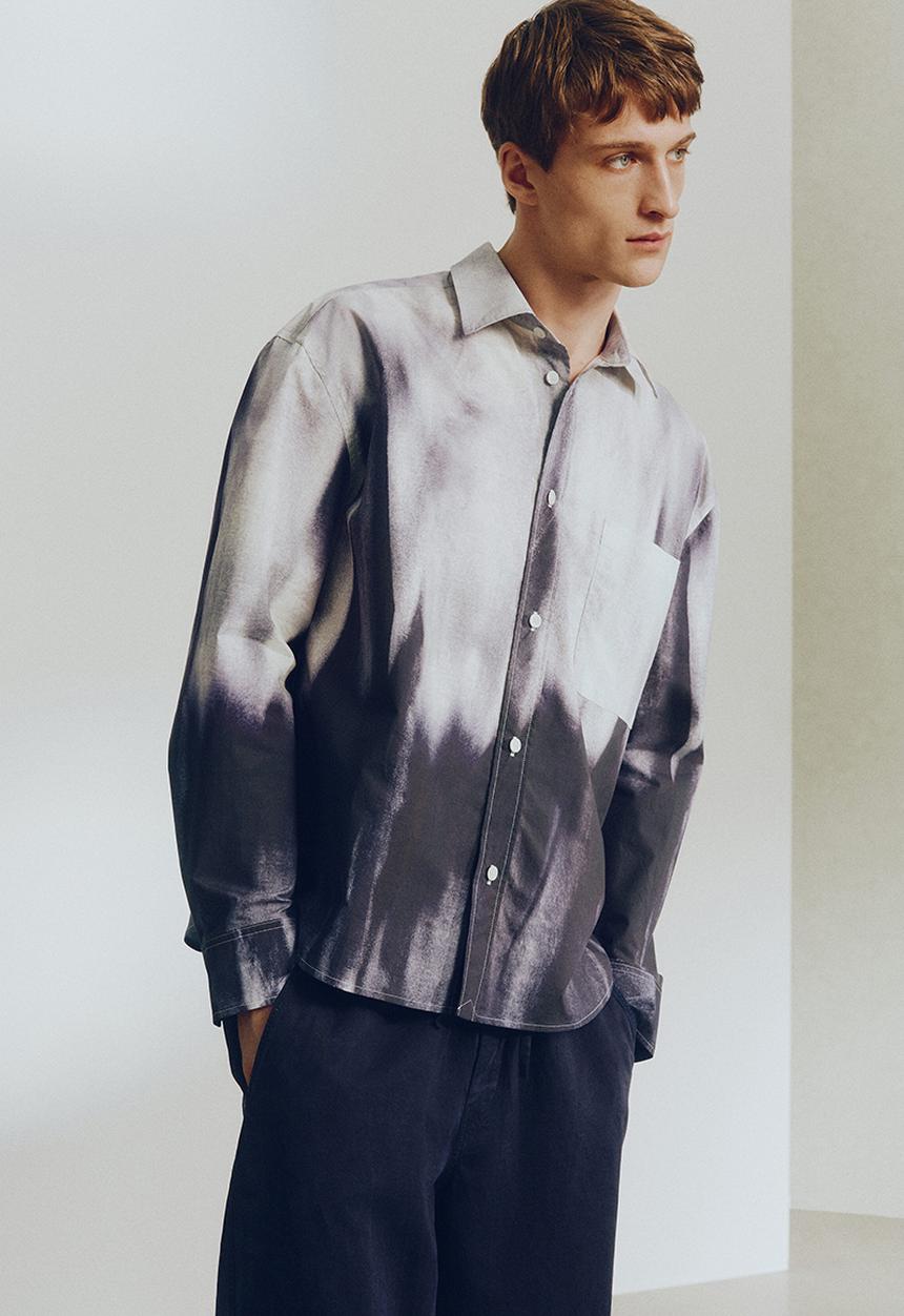 H&M - H&M Atelier: Relaxed fit cotton shirt - dark blue/patterned