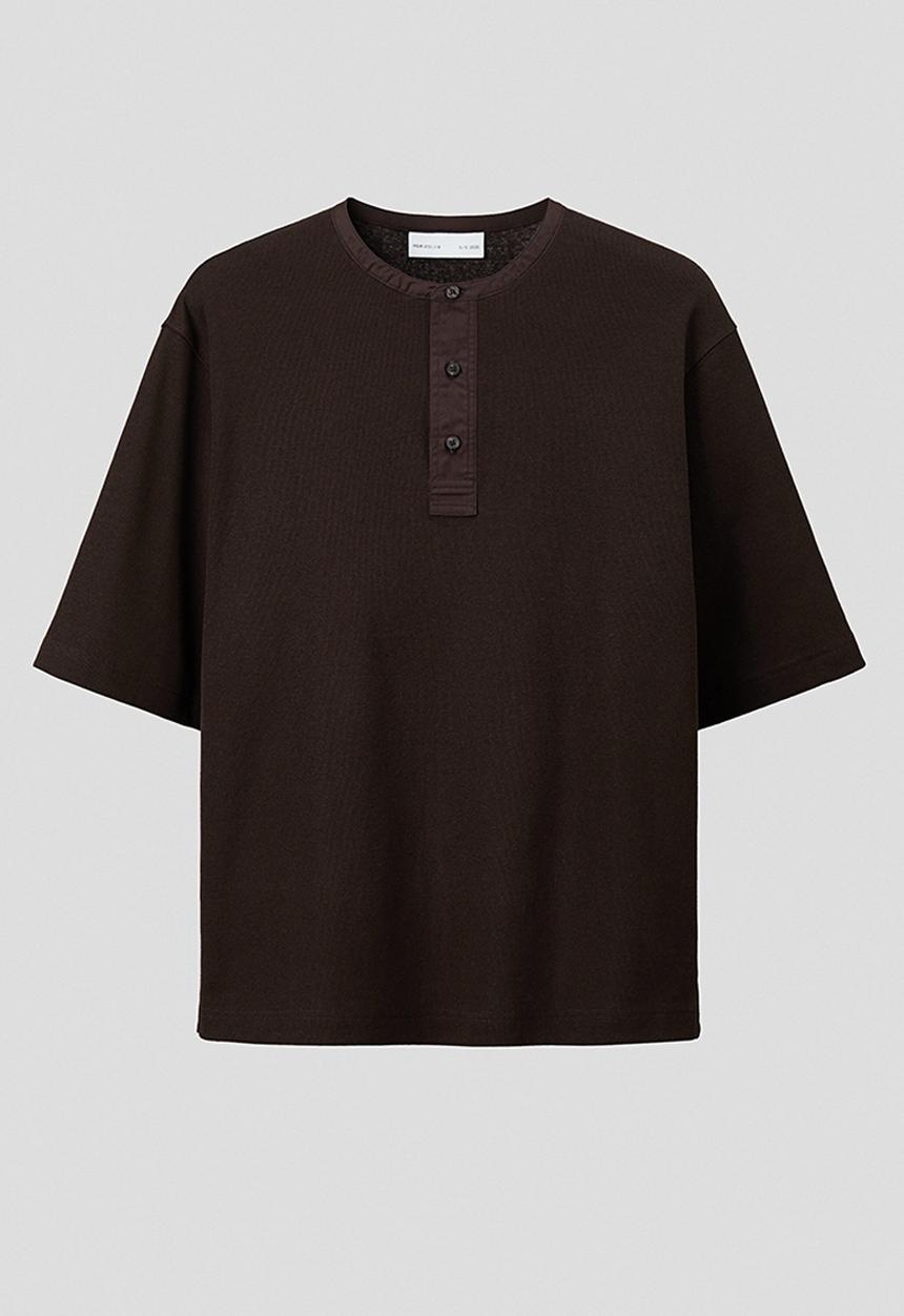 H&M - H&M Atelier: Loose fit linen-blend henley top - dark brown