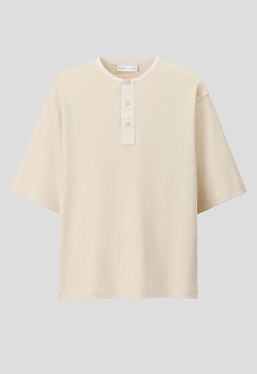 H&M - H&M Atelier: Loose fit linen-blend henley top - light beige