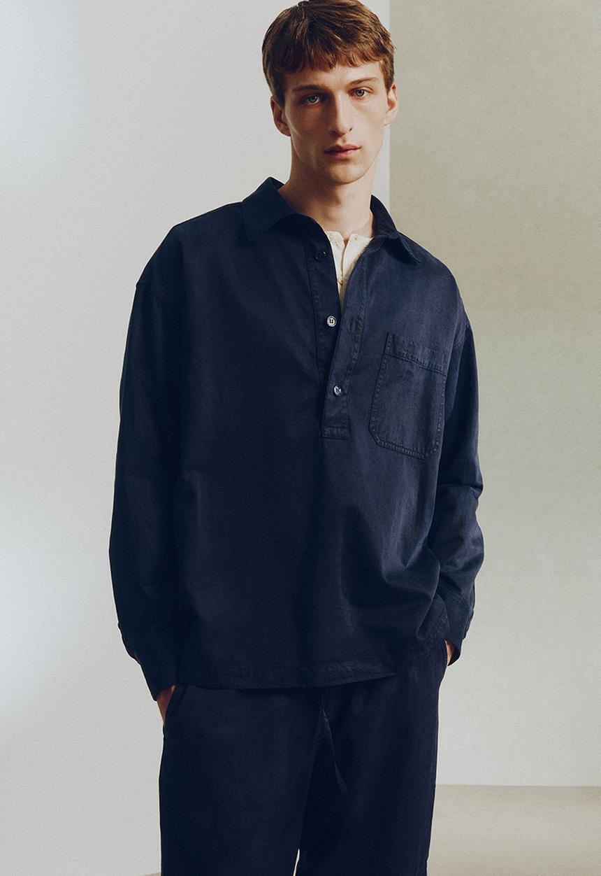 H&M - H&M Atelier: Loose fit popover shirt - navy blue