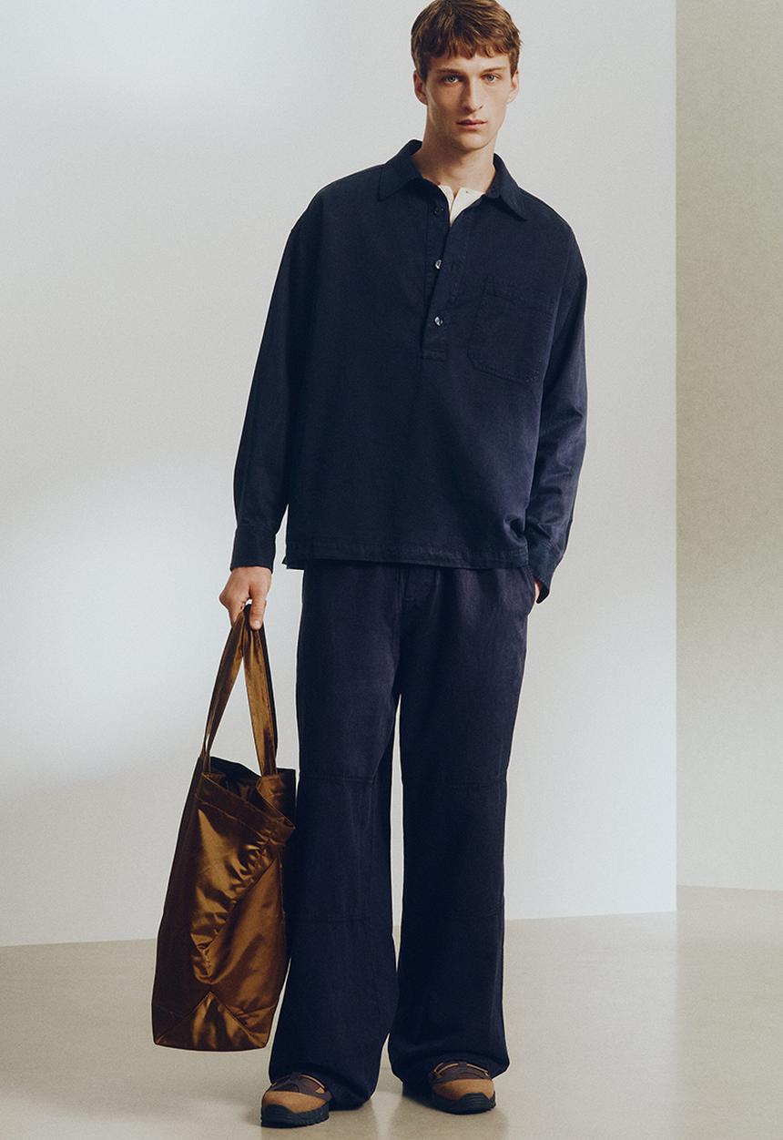 H&M - H&M Atelier: Loose fit popover shirt - navy blue
