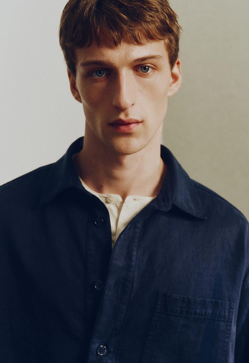H&M - H&M Atelier: Loose fit popover shirt - navy blue
