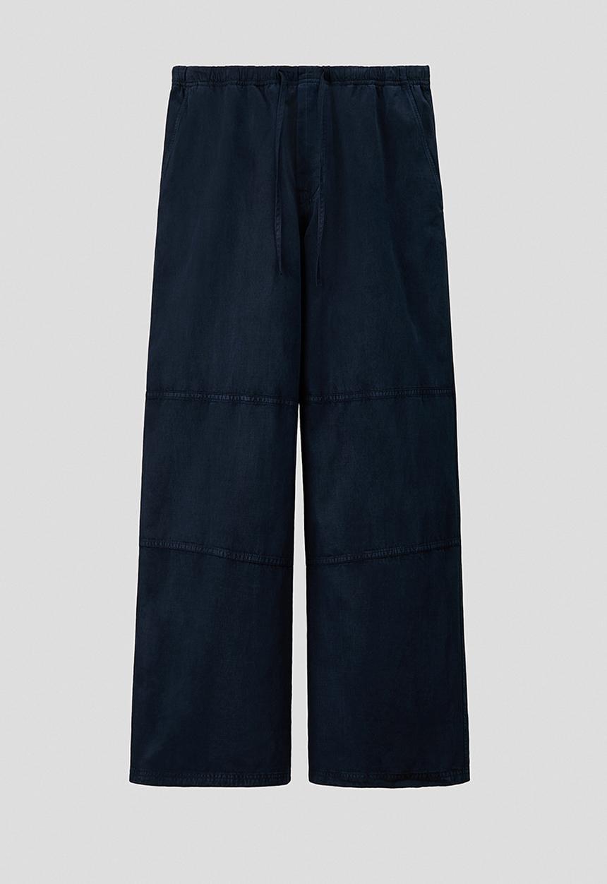 H&M - H&M Atelier: Loose fit linen-blend trousers - navy blue