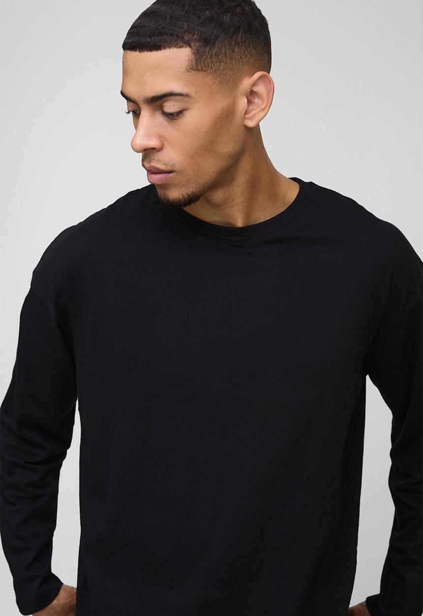 boohooMAN - Oversized Long Sleeve Crew Neck T-Shirt - Black