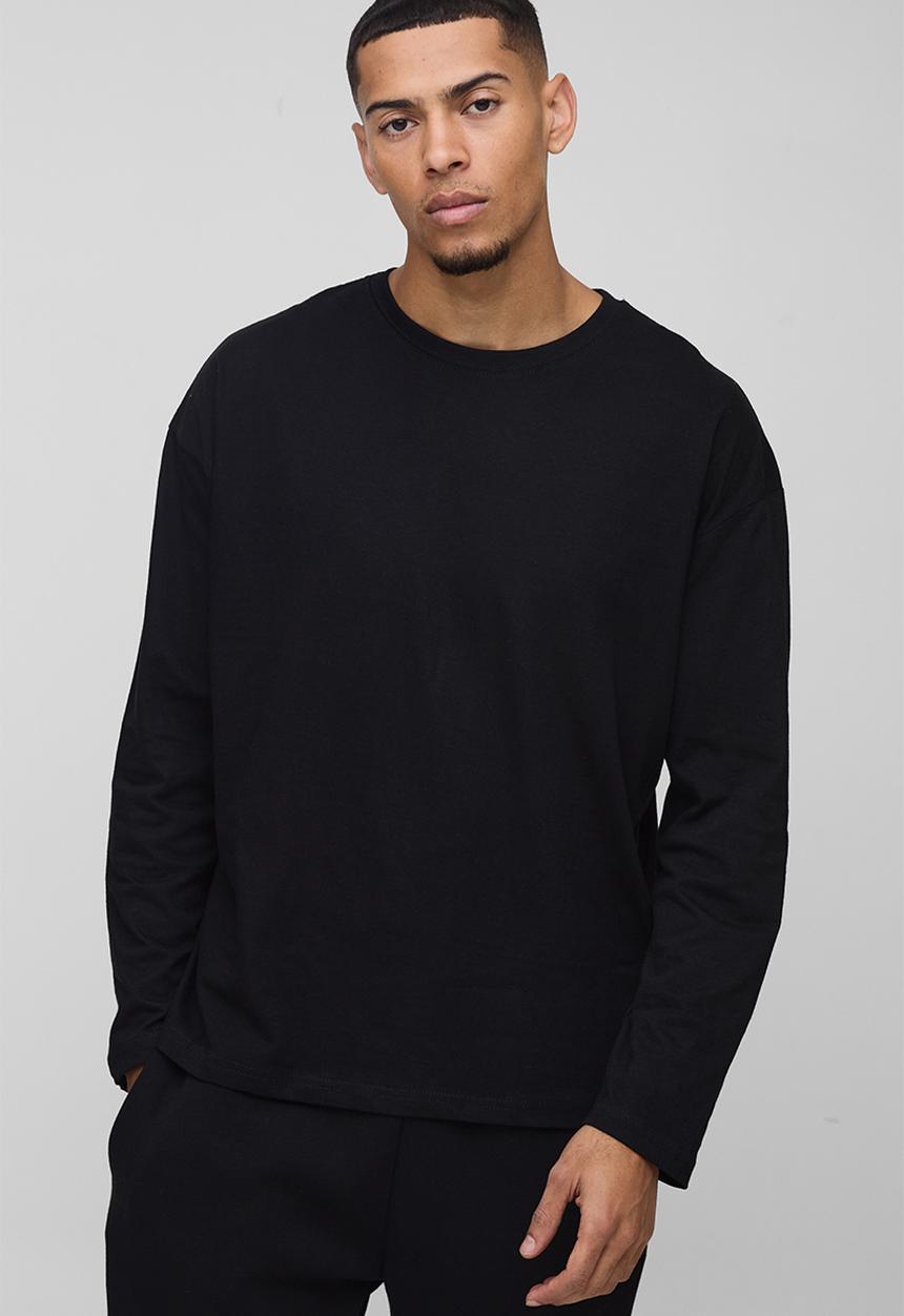 Oversized Long Sleeve Crew Neck T-Shirt - Black