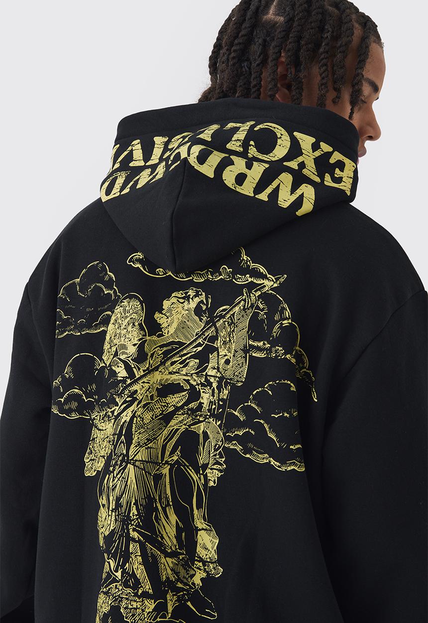 boohooMAN - Oversized Boxy Offcl Print Zip Through Hoodie - Black