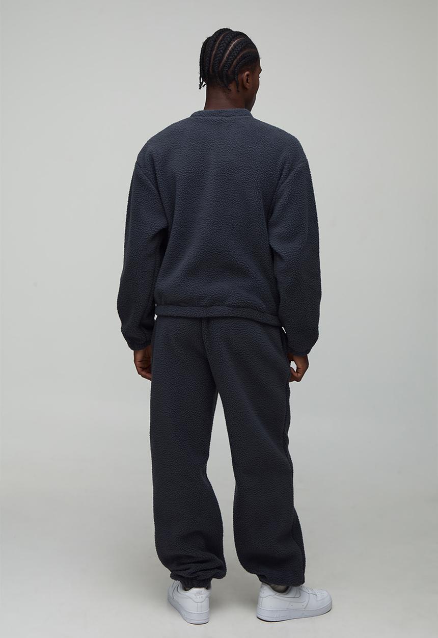 boohooMAN - Oversized Boxy Borg MAN. Embroidered Sweatshirt - Charcoal