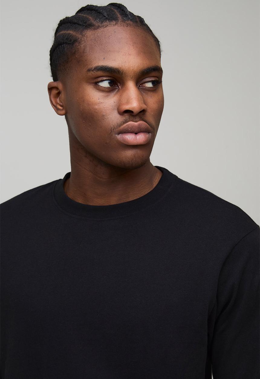 boohooMAN - Basic Long Sleeve Regular Fit Crew Neck T-shirt - Black