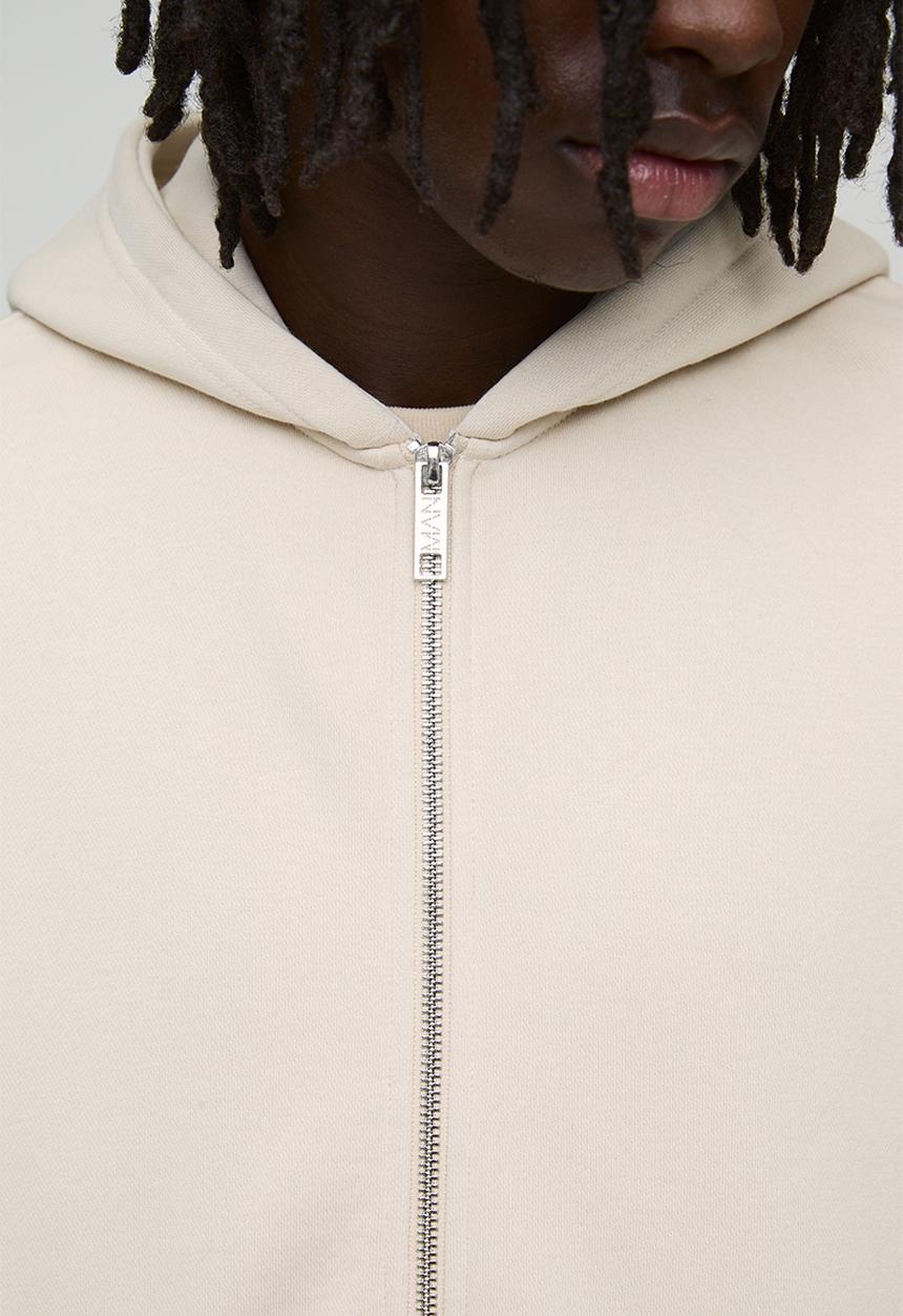 boohooMAN - Oversized Basic Zip Through Hoodie - Stone