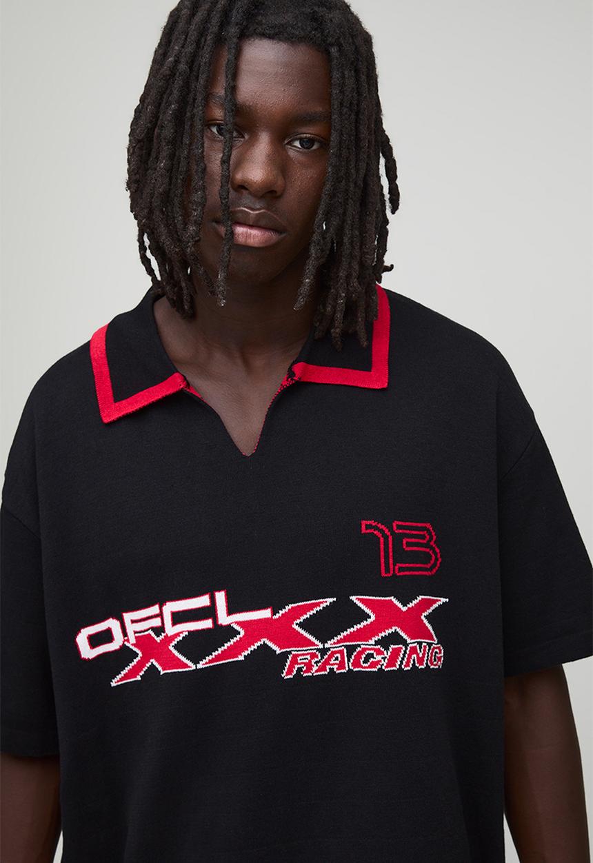 boohooMAN - Oversized Boxy OFCL Knitted Football Polo - Black