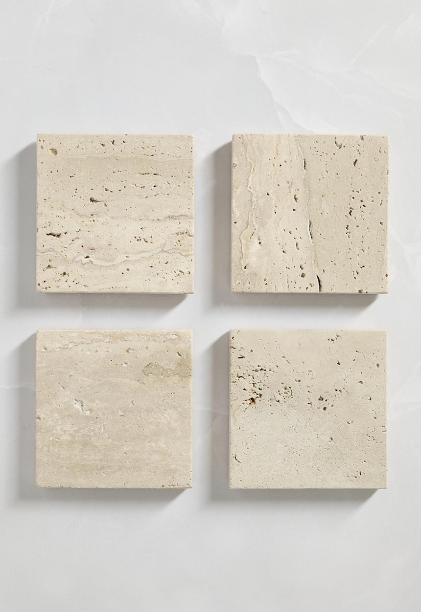 Sixth Floor - Square Travertine Coaster set of 4 -  Natural