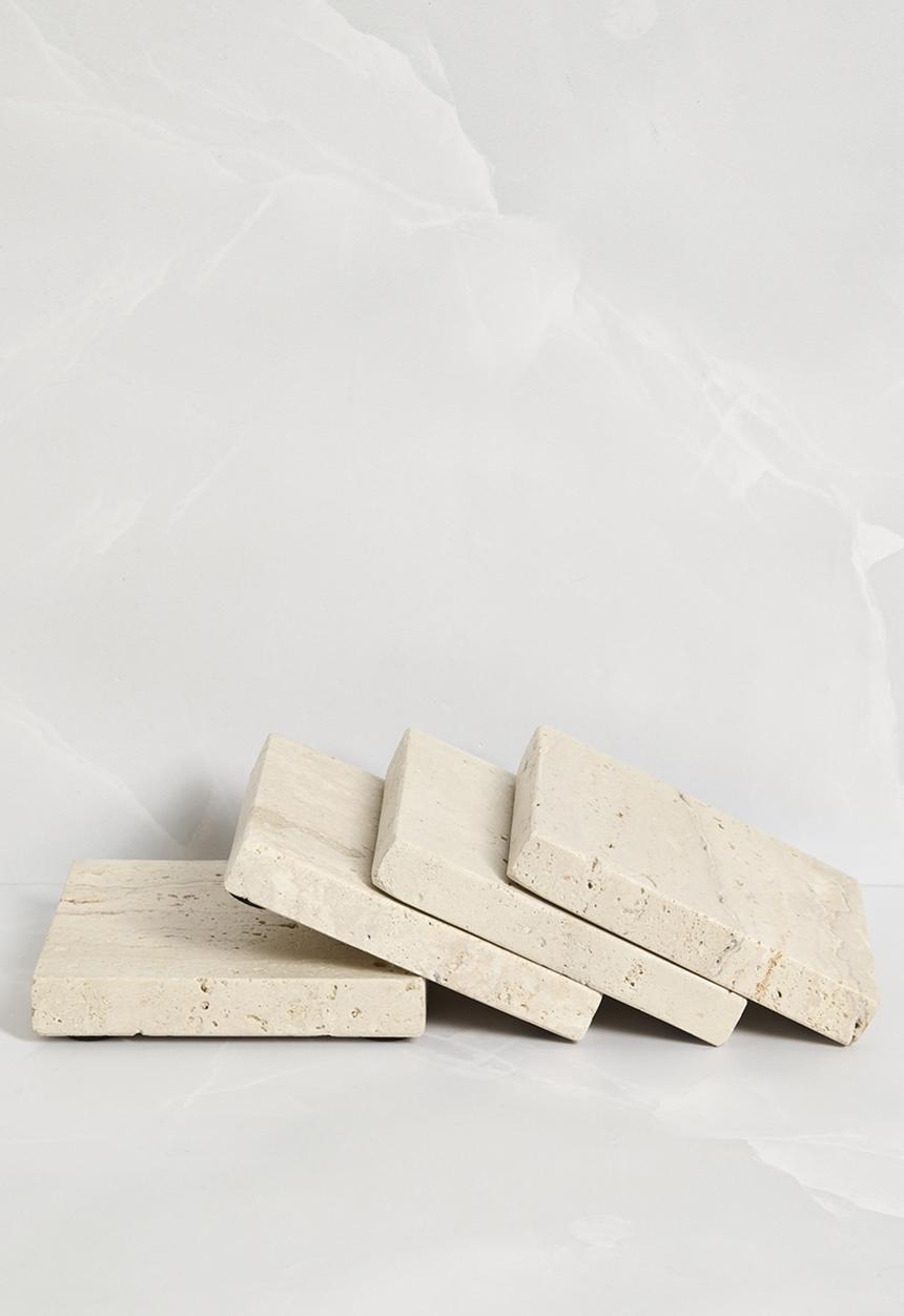 Sixth Floor - Square Travertine Coaster set of 4 -  Natural