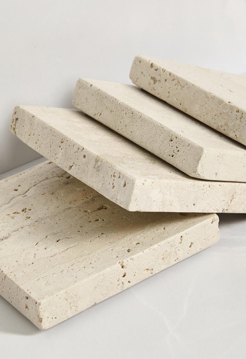 Sixth Floor - Square Travertine Coaster set of 4 -  Natural
