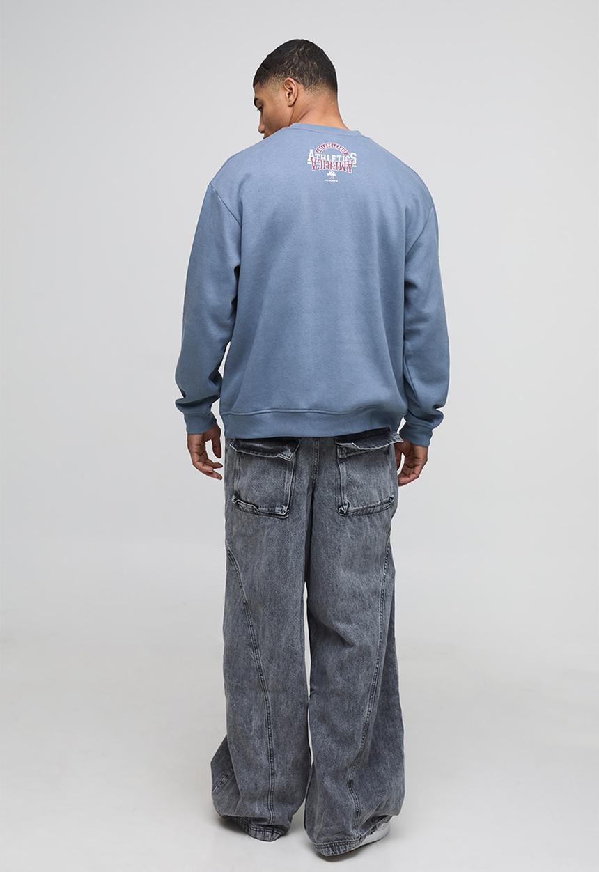 boohooMAN - Oversized Washed Varsity Graphic Sweatshirt - slate blue