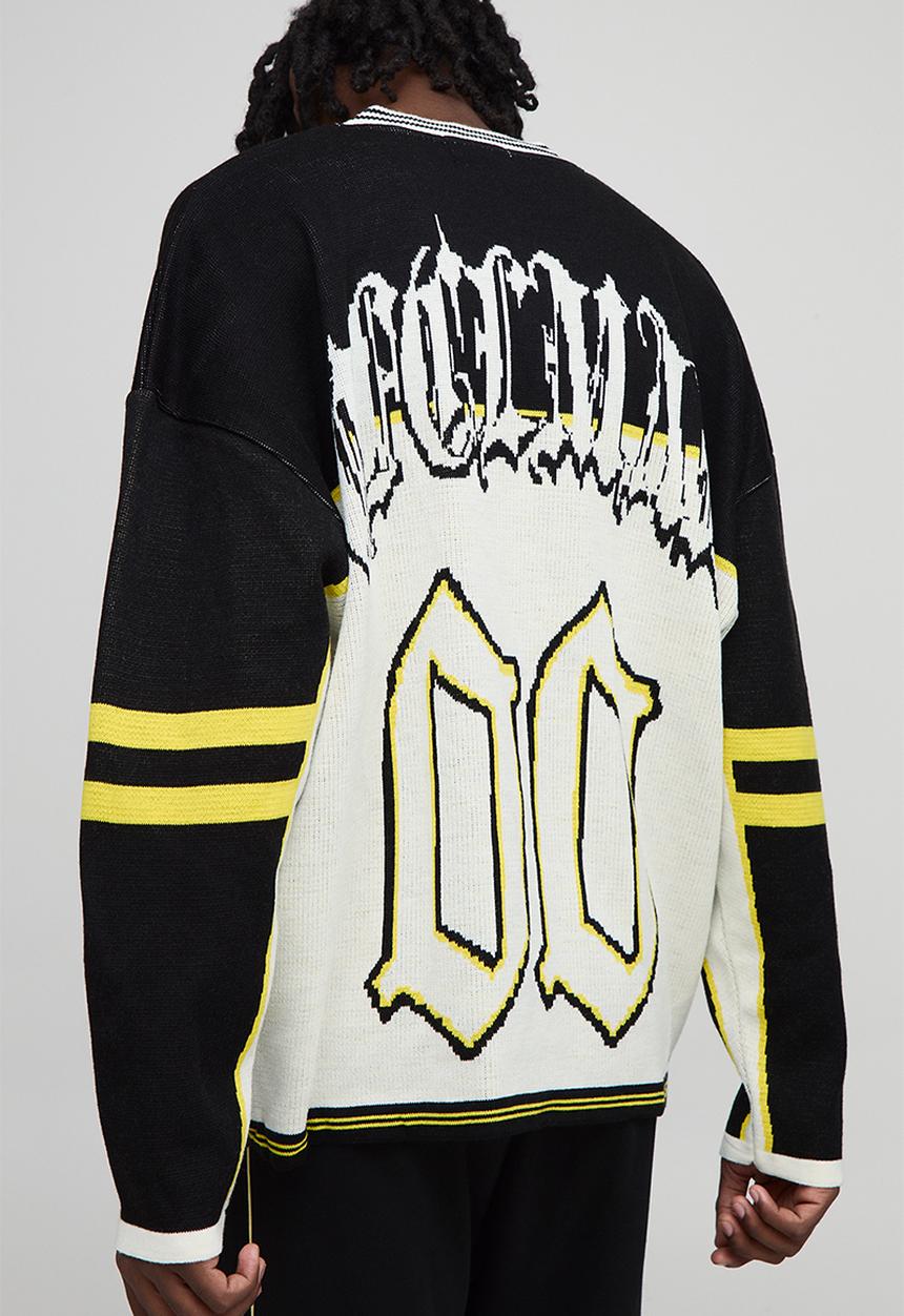 boohooMAN - Man Gothic Varsity Jacquard Knitted Hockey Sports Top - White