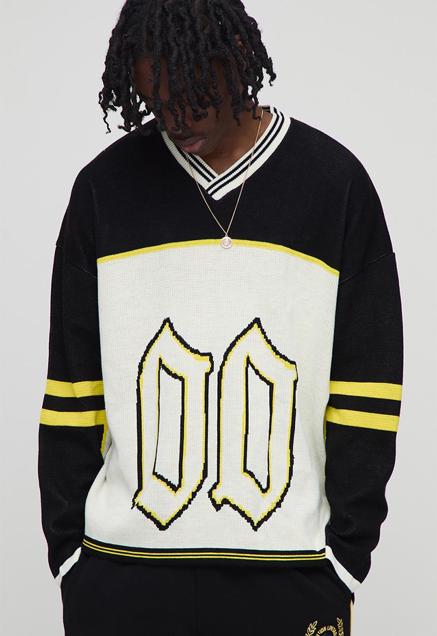 boohooMAN - Man Gothic Varsity Jacquard Knitted Hockey Sports Top - White