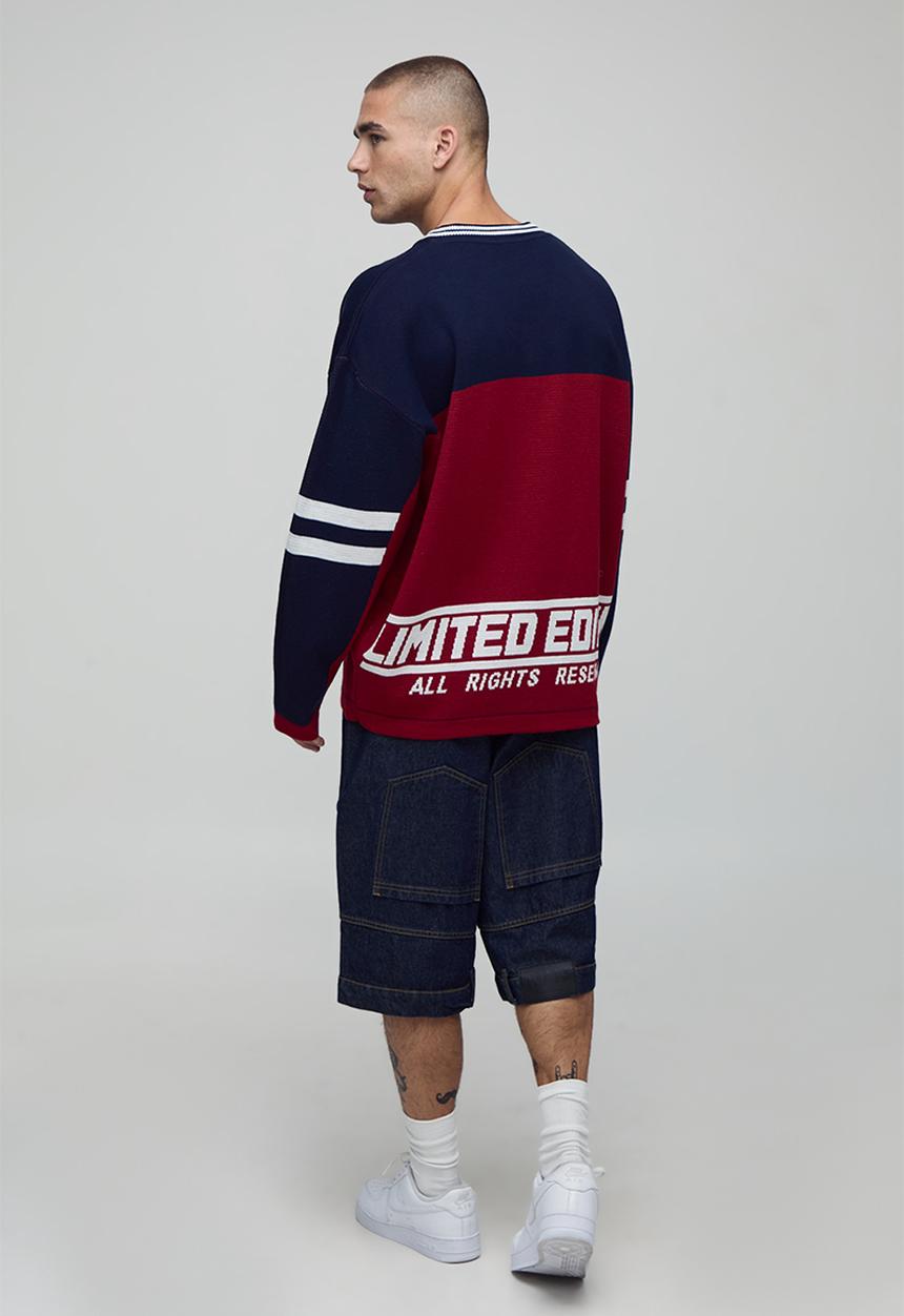 boohooMAN - Man Flame Varsity Jacquard Knitted Hockey Sports Top - Red