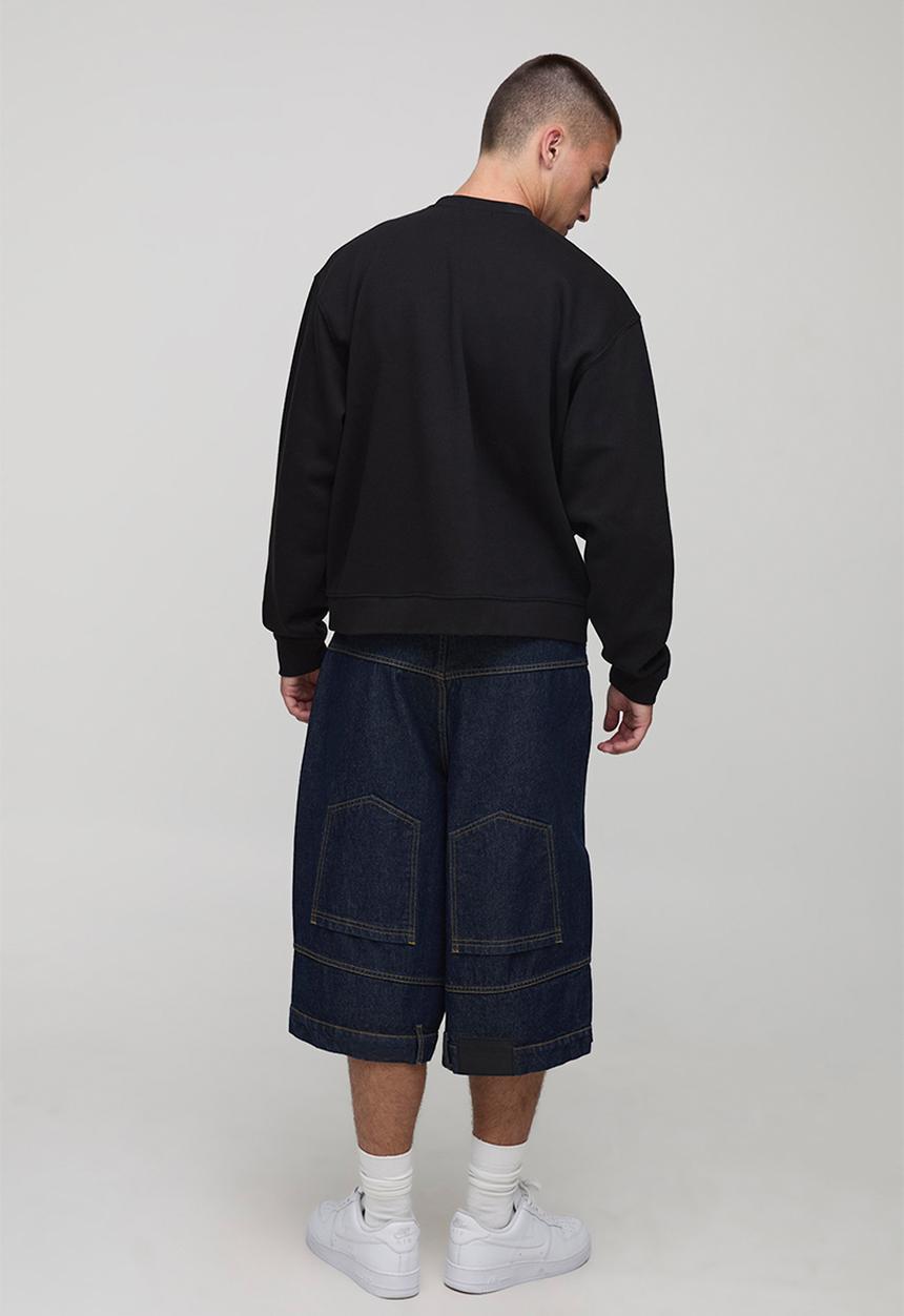 boohooMAN - Black Oversized Boxy Extended Neck Horse Printed Sweatshirt - Black