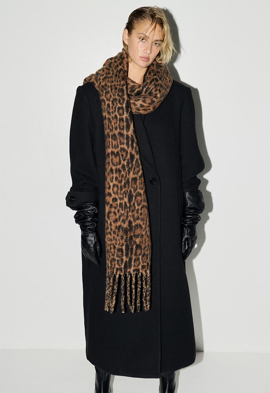 H&M - Fringed scarf - beige/leopard print 