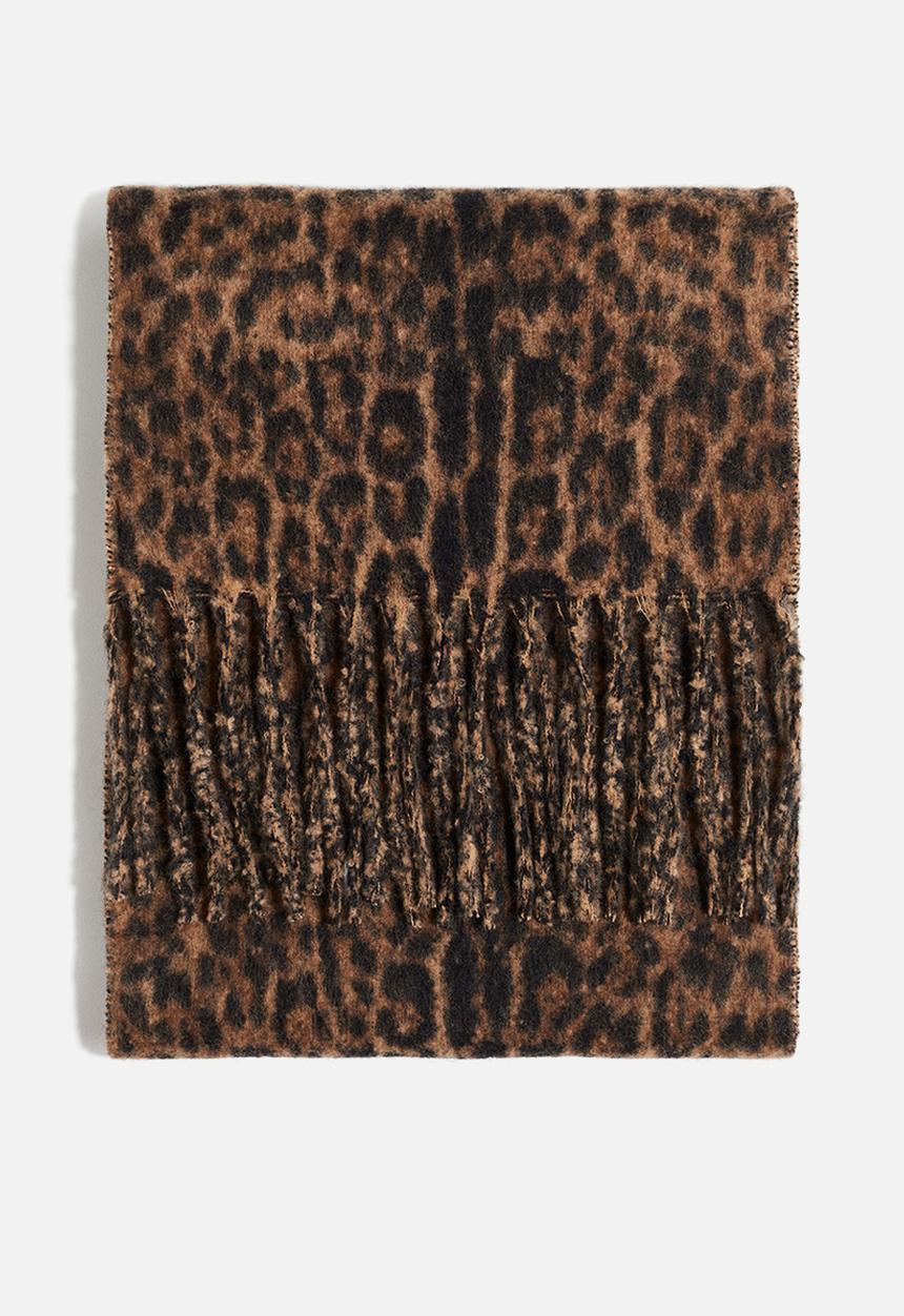 H&M - Fringed scarf - beige/leopard print 