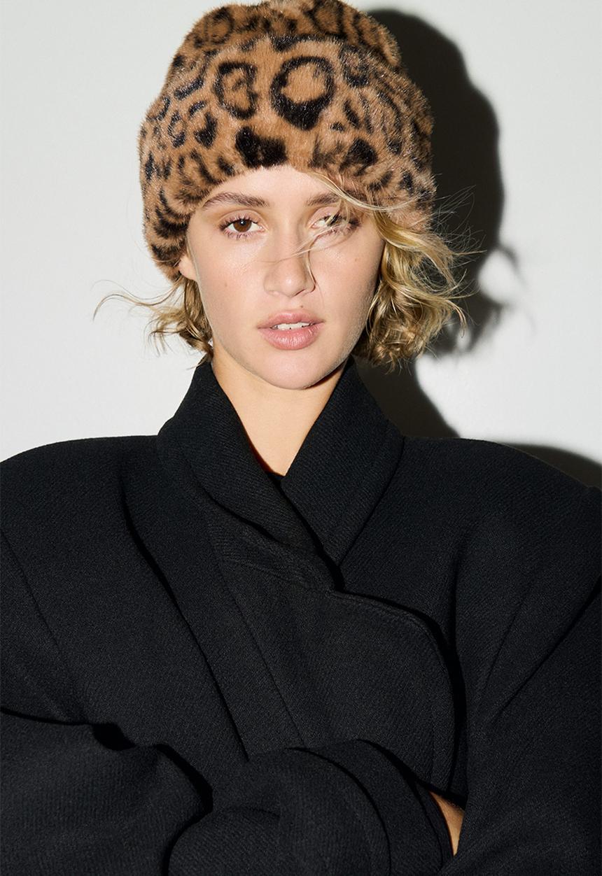 H&M - Fluffy hat - beige & leopard print
