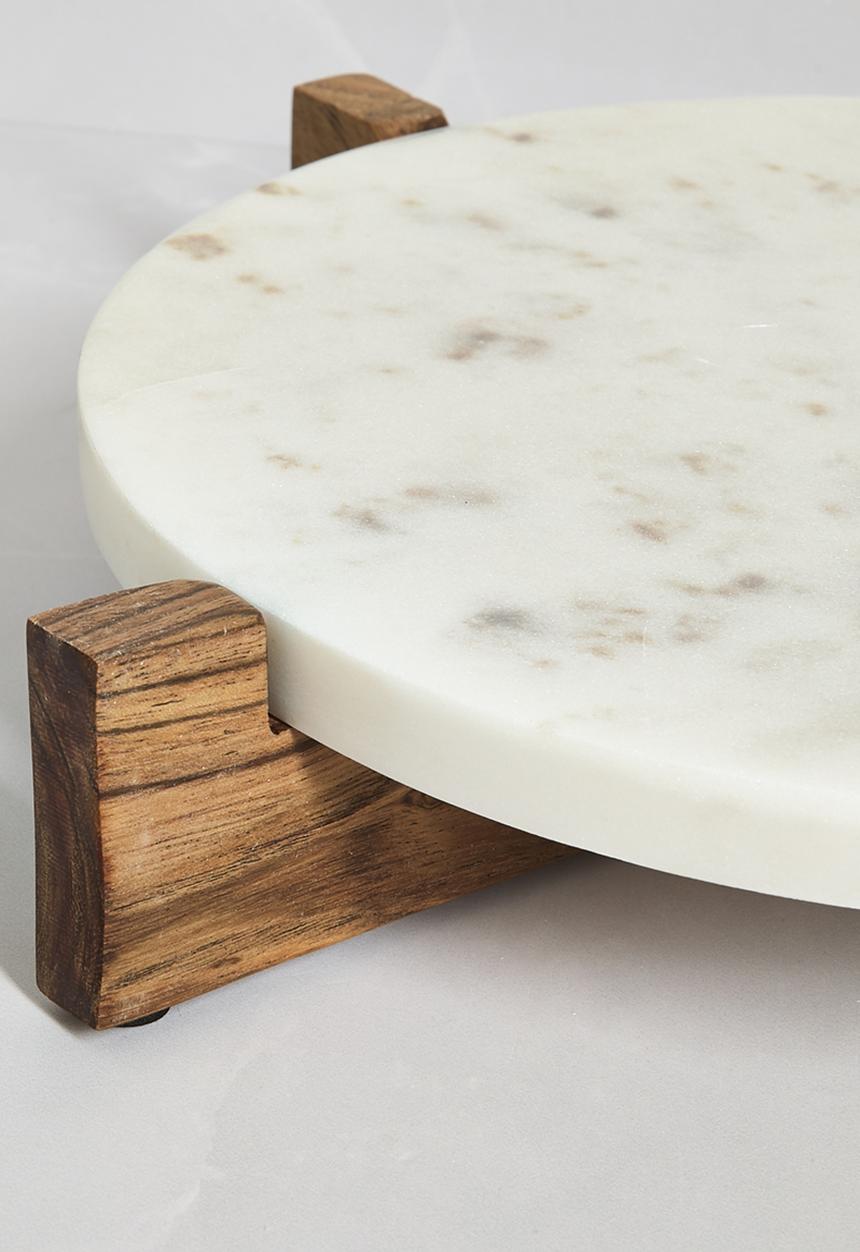 Sixth Floor - Marble Serving Platter on Stand - White