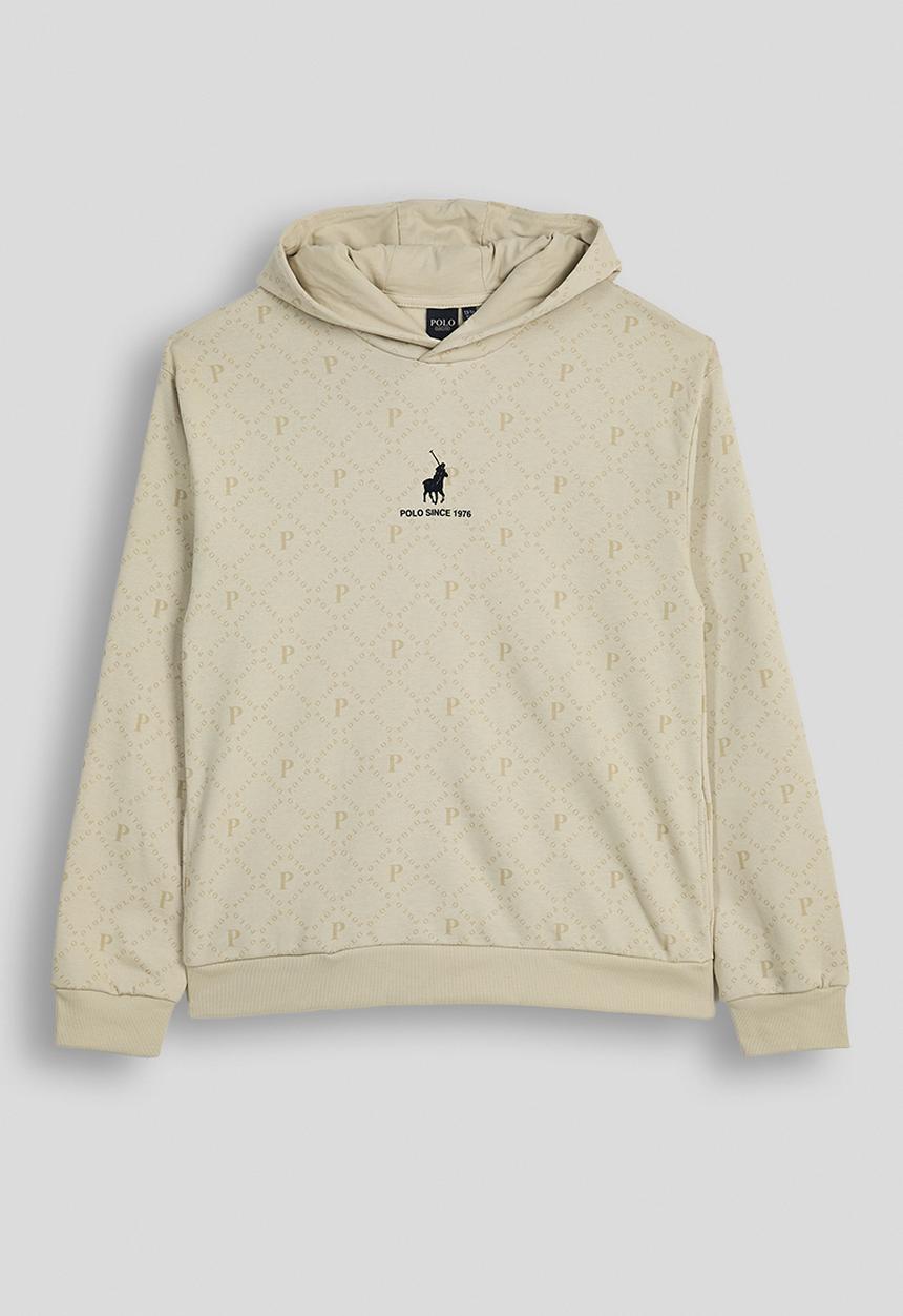 POLO - Boys blake aop hoodie - putty