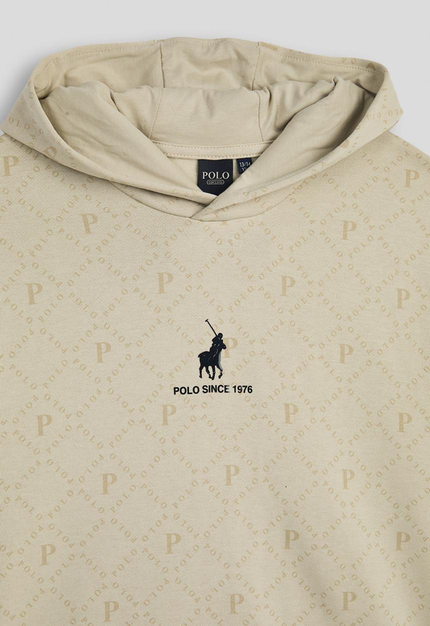 POLO - Boys blake aop hoodie - putty